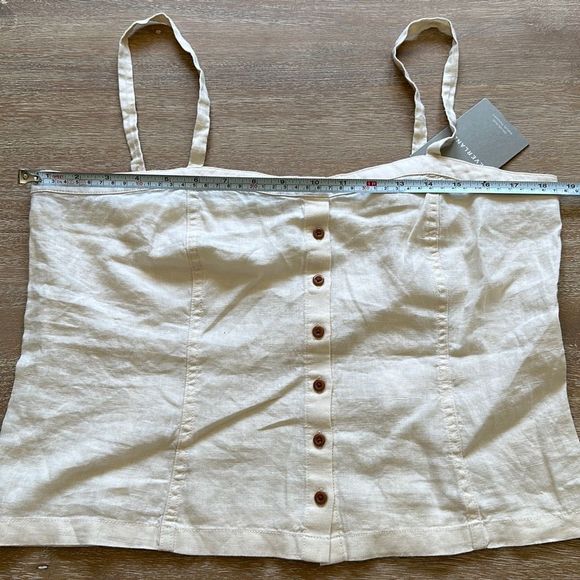 Everlane Button Down Linen Cami Cropped Beige Size 8 - Picture 3 of 7